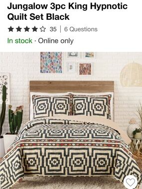 Hypnotic 3-Piece King Quilt Set — Black and Cream Geometric.